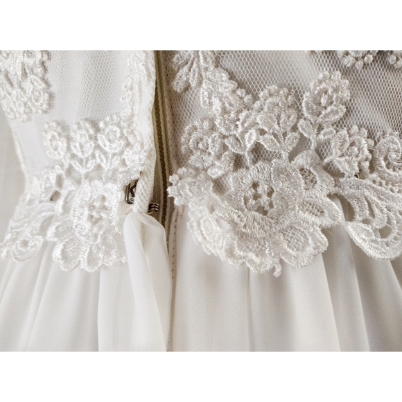 Vintage Lace Embroidered High Collar A-Line Chiffon Victorian Wedding Dress - Picture 5 of 14